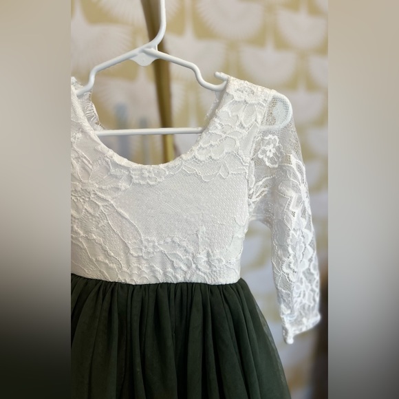 Olive Green tulle flower girl dress, Fall Flower Girl Dress, rustic lace, boho - Picture 6 of 11